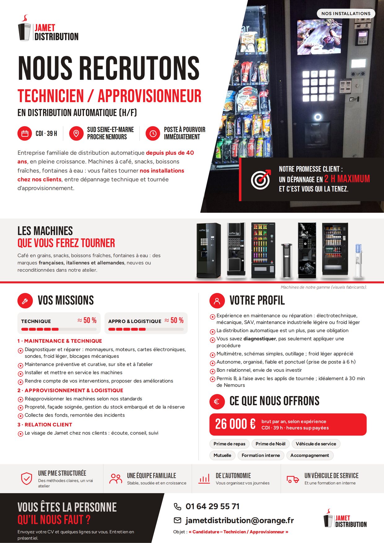 Fiche de poste : Technicien / Approvisionneur en distribution automatique, CDI 39 h